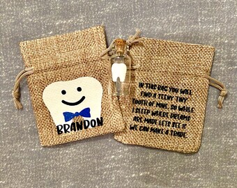 Personalized Tooth Fairy Bag & Keepsake Jar | Custom Name Burlap Pouch