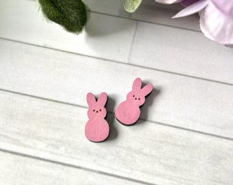 Hand-Painted Easter Peeps Earrings | Wooden Easter Studs