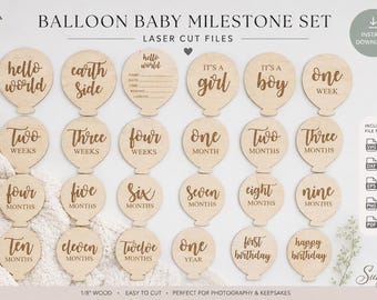 Baby Balloon Monthly Milestone Files | SVG, DXF, EPS (Digital Download)
