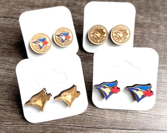 Hand-Painted Toronto Blue Jays Earrings | Wooden Baseball Logo Studs
