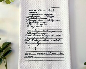 Handwritten Recipe Tea Towel | Farmhouse Kitchen Decor, White 16x28