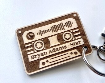 Personalized Spotify Code Keychain – Custom Song Cassette Tape Wood Keychain