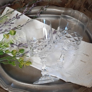 Pair of JG Durand  &#39; Diamond &#39; 10.5 oz Goblets 24% Lead Crystal - French Water Goblets / Wine Glasses / Stemware /  Elegant Glassware