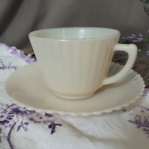 1930-40 Petalware Cremax Cup & Saucer Set by Macbeth Evans Glass USA - Depression Glass, Bridal, Cottage, High Tea, Tea party