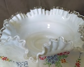 Vintage Fenton Silvercrest 10.5 quot Crimped Round Ruffle Edge Bowl Vintage Cottage Chic Country Wedding Bridal Gift Candle Holder Gift Giftware