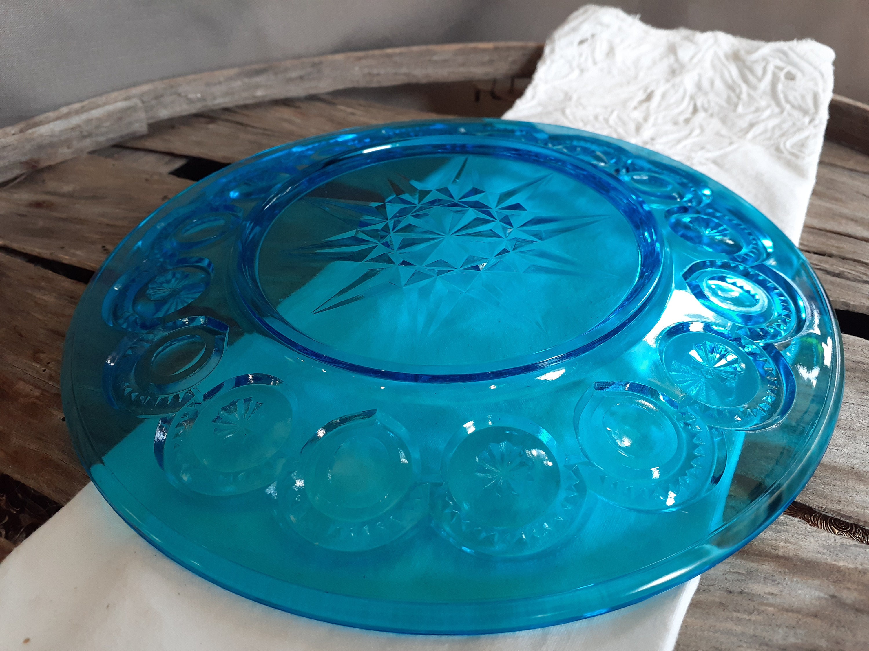 L E Smith Glass Co. Moon and Stars Blue Dinner Plate Vintage - Etsy