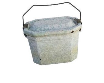 Vintage French Enamelware Lunch Pail, Lunchbox, Enamel Tin, Mint Green and White Splatterware Fricot, Picnic Container Food Storage Canister