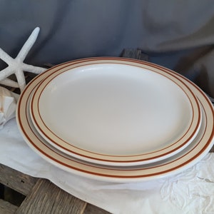 Homer Laughlin Best  China Oval Platters - Set of 2 - Restaurant Ware 1980s  Brown and Cream (pale yellow) Trim - Serving Plates, Trays ,