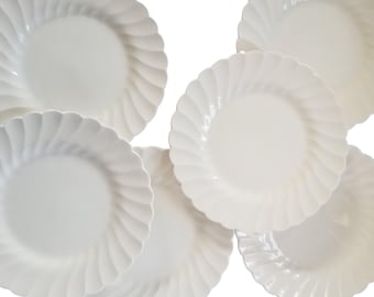 Vintage China Myott Olde Chelsea Swirl Set of 6 Ironstone Plates Salad /Dessert Creamy White Dishes, Bridal Shower Tea Party, Classic