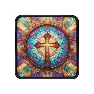 Religious Iron-On Patch - Stained Glass Look Cross Patch, Christian Apparel, Religious DIY Craft, Spiritual Embellishment, Catholic Fashion