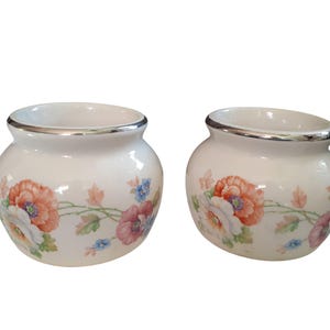 Harker Pottery 'Amy' Individual Bean Pots c.1935 -Set of 2 -Vintage Floral Jars / Small Vases / Brush Holders / Kitchen / Hot Oven Chinaware