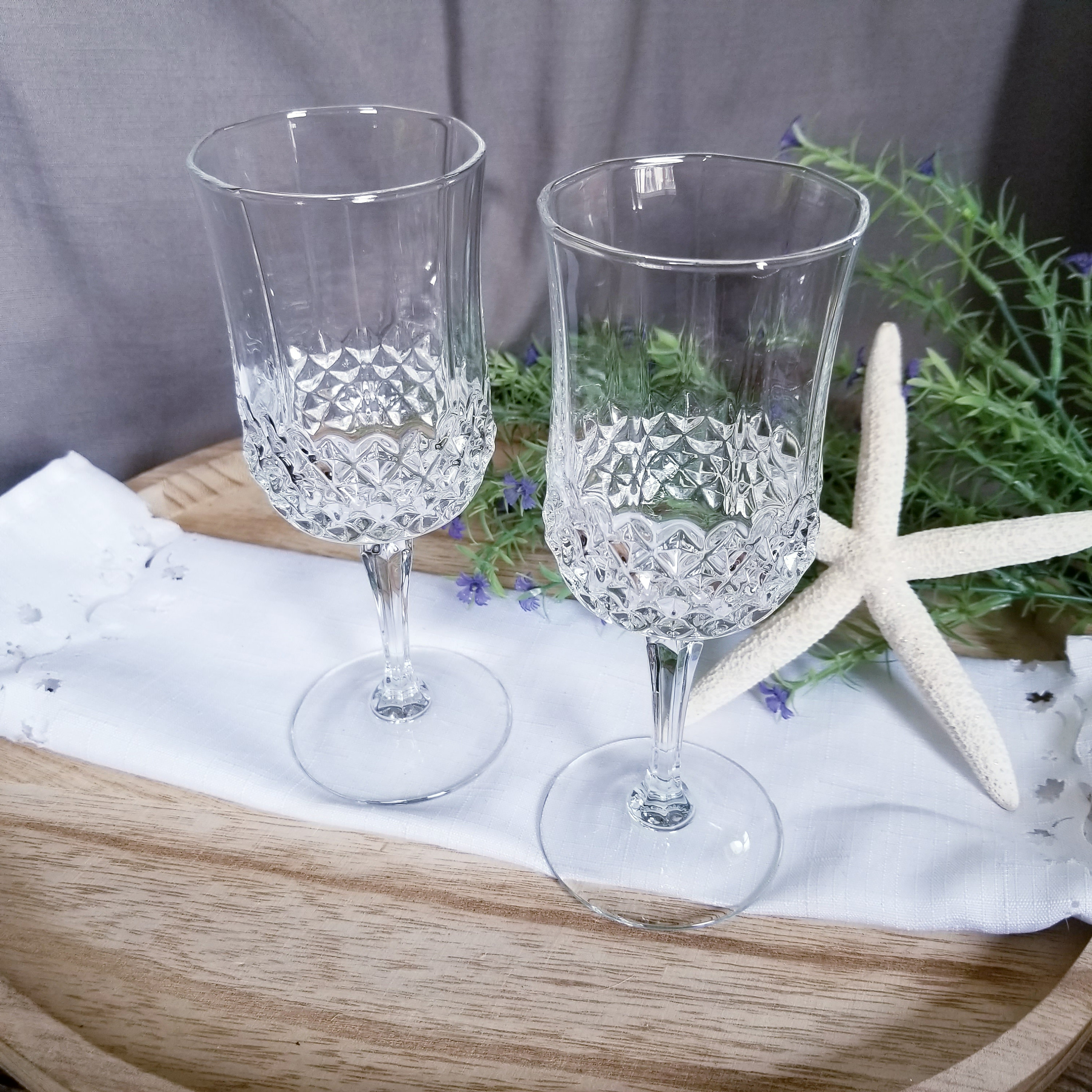 Verres à vin vintage - Paire de cristal d'Arques - verres à vin/eau Durand - verres à pied vintage verres de fiançailles mariée mariage