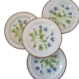 Stoneware Plates Set of 4 Vintage Dishes Violet #202 Japanese Dishes 8.25&quot; Plates, Salad, Lg. Dessert. Sandwich/Lunch Plates, Blue Flowers
