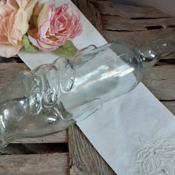 Vintage Hand Bottle 14" - Barber Bottle Liquer Decanter Cuff Bracelet Molded Press Glass Cologne Bubble Bath Valentine's Day Gift Vase