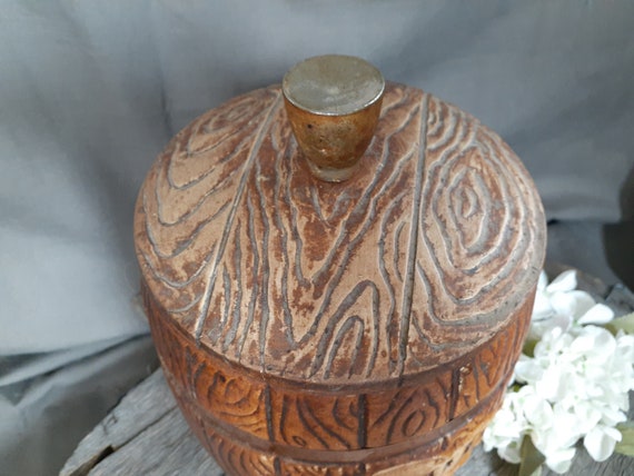1950s Treasure Craft, USA Ceramic Barrel Flour Canister With
