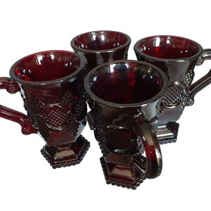 Vintage Glass Mugs 1975-92 Cape Cod Ruby Red Pedestal Mugs Set of 4  Avon Footed Coffee Cups / Footed Mugs / Dessert Cups / Irish Coffee