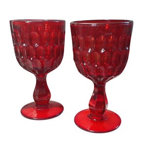 Vintage Glassware Fenton Ruby Red Thumbprint Goblets - Pair of Water/ Wine Glasses 1966-80  Vintage Stemware Romance Valentine&#39;s Engagement