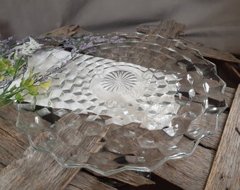 Vintage Indiana Glass American Whitehall Cubist Toed Clear Cake Plate -Cottage Wedding Bridal Baby Shower Tea Party