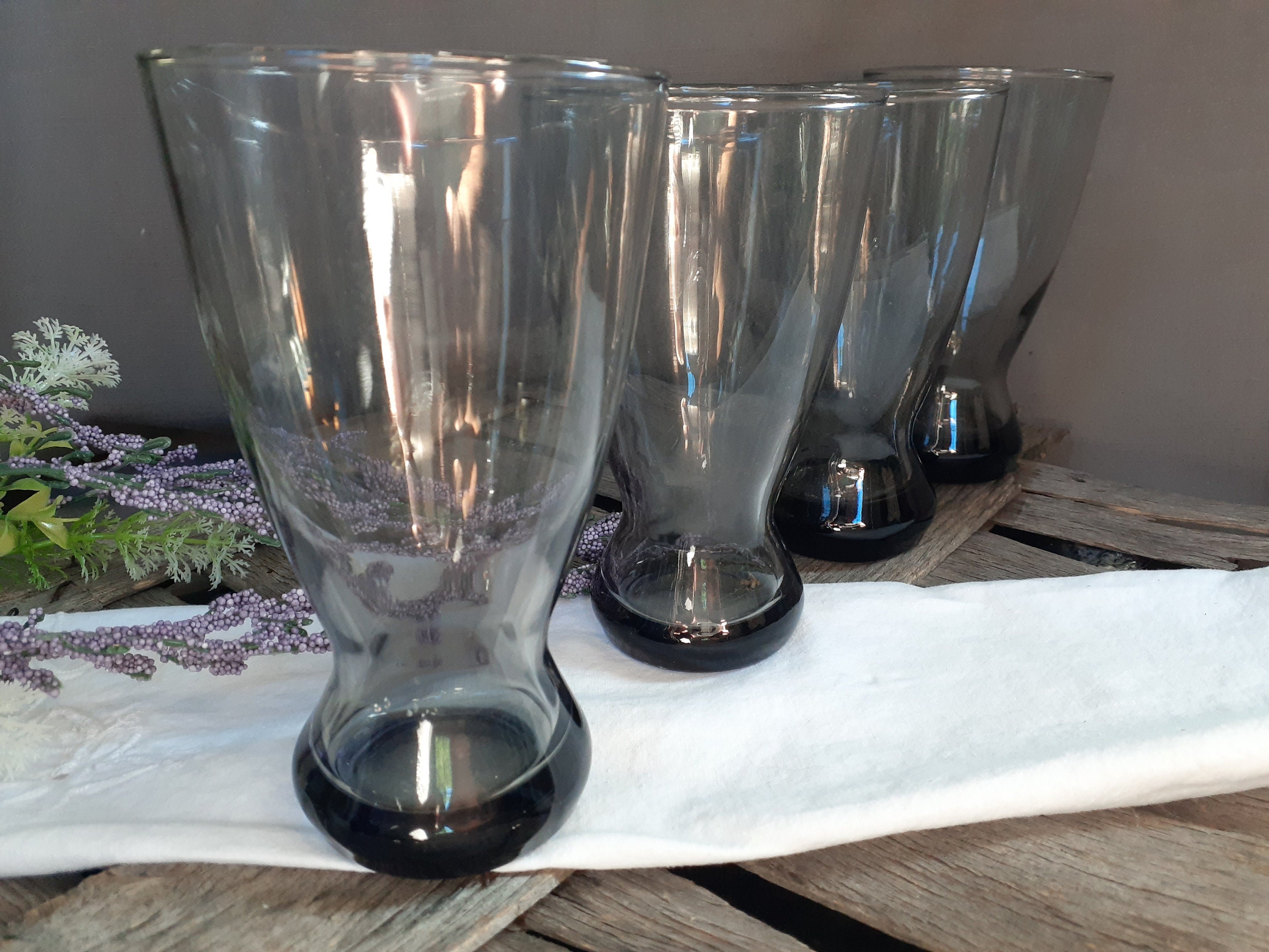 Set of 4 Mid Century Smoke Black 16 oz. Drinking Glasses / Etsy