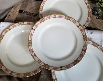 Vintage China MZ Altrohlau Salad Plates - Set of 4 Pink Black Gold Dessert Tapas Tea Party Dishes Cottage Bridal Dinnerware -  Gold Floral