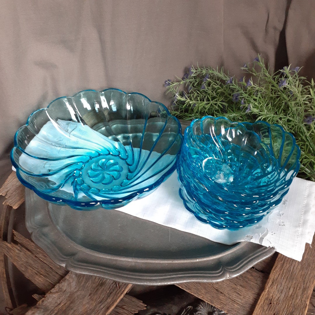 Hazel Ware Capri Swirl Bowls 7 Pc. Set Large Serving Bowl + 6 Sm. Berry ...