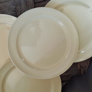1940s Taylor Smith and Taylor Lu-Ray Pastels Persian Cream /Yellow 10&quot; Dinner Plates - Set of 4 - Vintage TS & T Ceramic Dishes