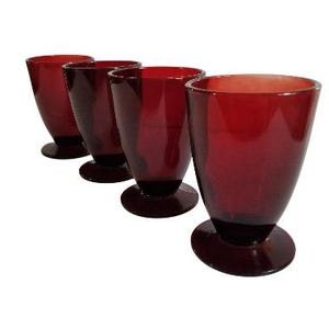 Vintage Glassware Ruby Footed Iced Tea Tumblers - Set of 4 Red Beverage Glasses  Colored Glassware, Vintage Stemware, Red Drinkware