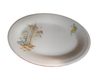 Vintage Platter / Edwin Knowles Oval Platter in ' Tia Juana ' c.1940- Union Made USA feat. Mexican Theme - Serving Platter, Pastry Tray
