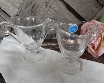 AH Heisey Waverly Pattern by Imperial Glass Co, USA Creamer and Open Sugar Bowl Set w/ Original Stickers - Vintage Clear Glass Bridal Tea