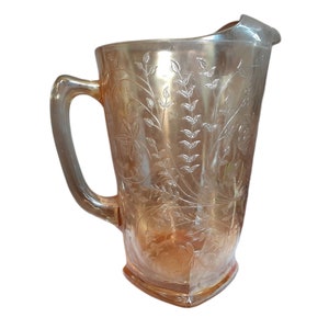 Vintage Pitcher - Floragold Louisa 1950s Iridescent Jeanette Glass - Vintage Barware,  Regency, Cottage, Grandma Chic, Colored Glassware