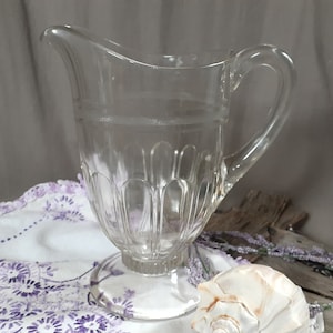 Antique Crystal Clear EAPG 32 oz.  Footed Pitcher - US Glass Shape - Panels Bands, Antique Glassware, Bar Cart, Cocktails, Tea Party