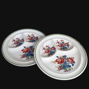 Grill Plates by International Pottery, Trenton, NJ  USA Set of 2 Oriental / Chinoiserie / Floral Theme Vintage Diner Restaurant Ware Dishes