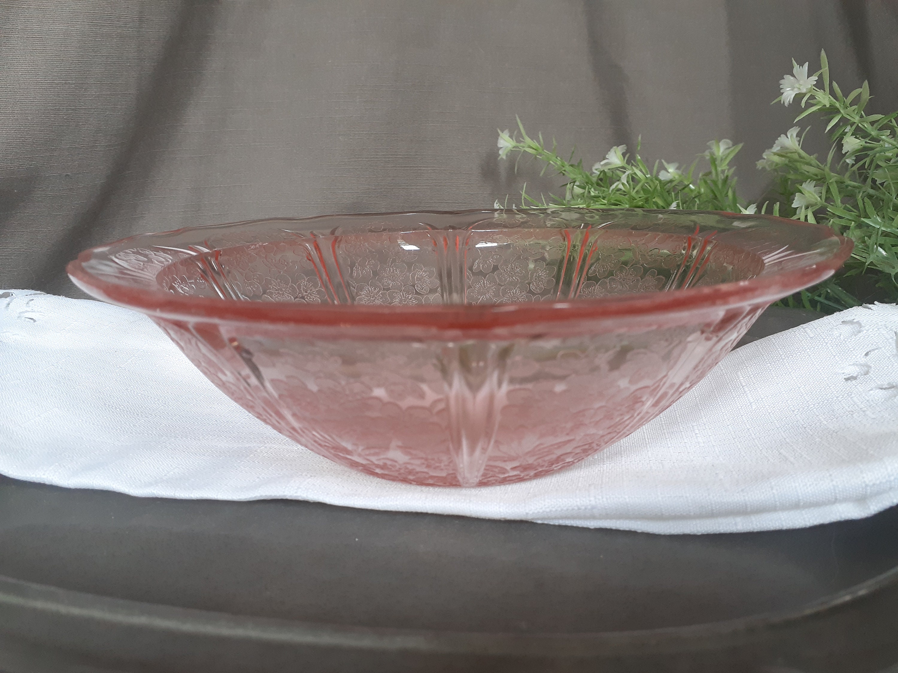Vintage Jeannette Glass Cherry Blossom Pink Fruit Bowl - Etsy