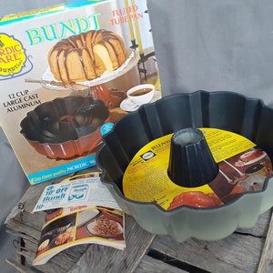 Vintage Bakeware 1973 Nordic Ware  Bundt Pan in Original Packaging w/ Recipe Booklet & Inserts Avocado Green Fluted Tube Pan The Real Thing!