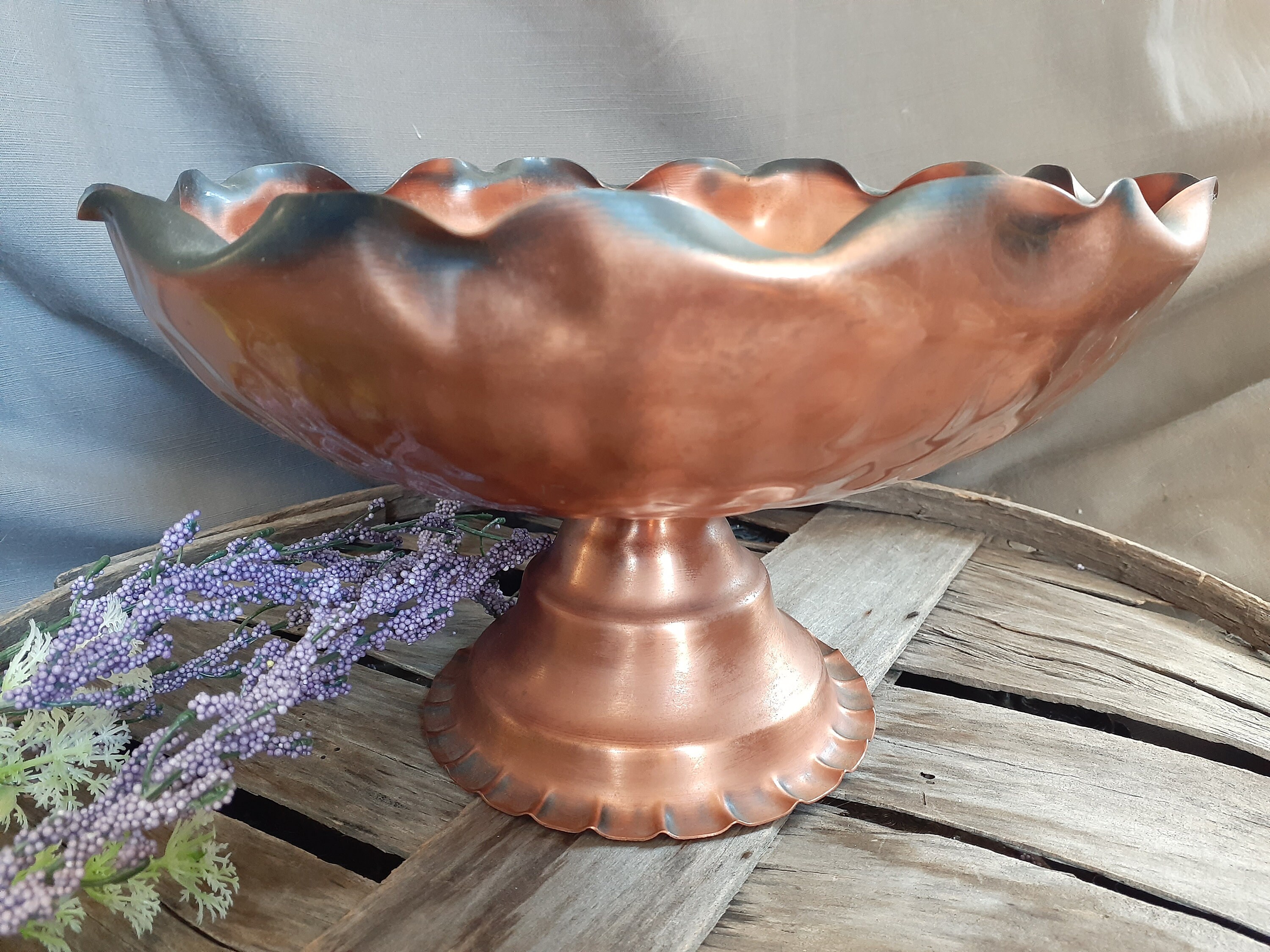 Vintage Gregorian Hammered Copper Footed Centerpiece Bowl Etsy