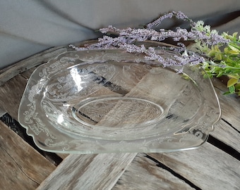 Vintage Madrid Pattern Oval Vegetable Bowl  in Crystal Clear - Shabby Chic Cottage Farmhouse Country Kitchen Serving Dish Dining