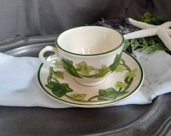 Franciscan Ivy USA Footed Cup & Saucer Set - c1967-68  Multiple Sets Available- Vintage Cottage Core, Traditional, Garden, Kitchen