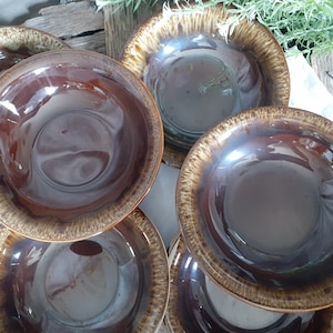 Brown Drip 6.25&quot; Bowls by Canonsburg Pottery Co, PA - Vintage Dessert/Fruit/Soup/Cereal Bowls-  Everyday Dishes - Cottage Core, Mirror,
