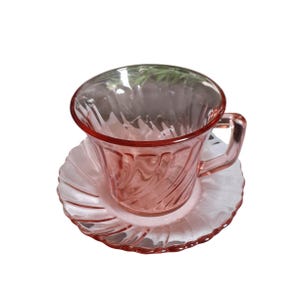 Vintage Glassware Forte Crisa Cup & Saucer Set Pink Swirl Radiance - Multiple Sets Avail. Teacup / Coffee Mug Optic Swirl Cottage Tea Party
