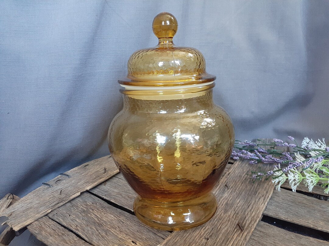 Vintage Amber Yellow Glass Jar Pebbled /textured Temple Jar / Etsy
