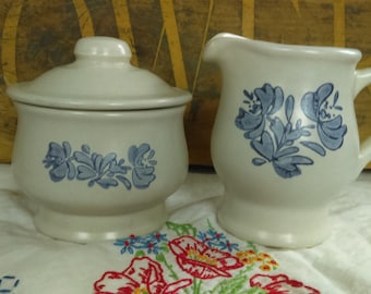 Vintage Pfaltzgraff Yorktowne Creamer and Sugar Bowl with Lid Set - Country Traditional Cottage Shabby Chic Tea Coffee