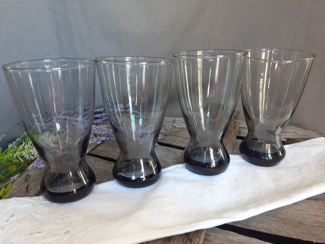 Set of 4 Mid Century Smoke Black 16 oz. Drinking Glasses / Etsy