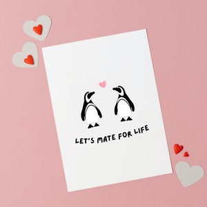 Let's Mate For Life, Penguin Anniversary Card, Penguin Card, Anniversary Card