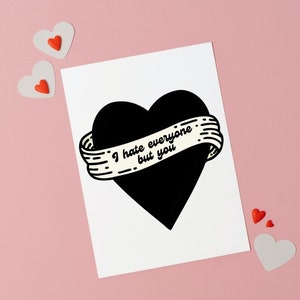 Eu odeio todos, menos você, cartão engraçado de dia dos namorados, cartão para melhor amiga, cartão para namorado, cartão para namorada, presente de dia dos namorados