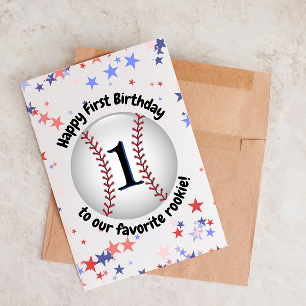 Baseball First Birthday Card, Rookie Of The Year Birthday, Card For First Birthday, Baseball Theme Birthday, 1st Birthday, Birthday Card