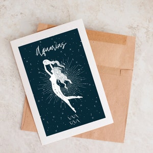 Cartão de aniversário exclusivo, cartão de aniversário de Aquário, cartão para Aquário, presente de Aquário, cartão de astrologia, Aquário, aniversário