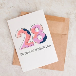Funny 28th Birthday Card, 28 and looking great, 28th Birthday Card, Birthday Card, Birthday Gift