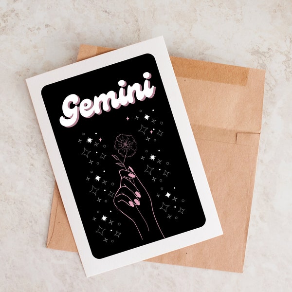 Gemini Zodiac Card, Card For Gemini Birthday, Zodiac Birthday Card, Unique Birthday Card, Gemini Birthday, Astrology