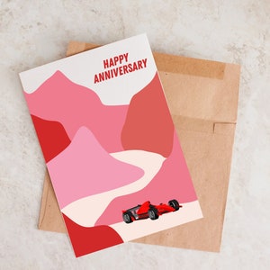 Tarjeta de feliz aniversario, tarjeta de aniversario de carreras, tarjeta para aniversario, regalo de carreras de autos, aniversario