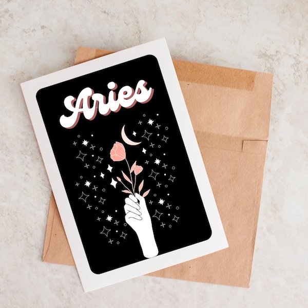 Aries Birthday Card, Astrology Birthday Card, Card For Aries, Aries Gift, Celestial Birthday Card, Birthday